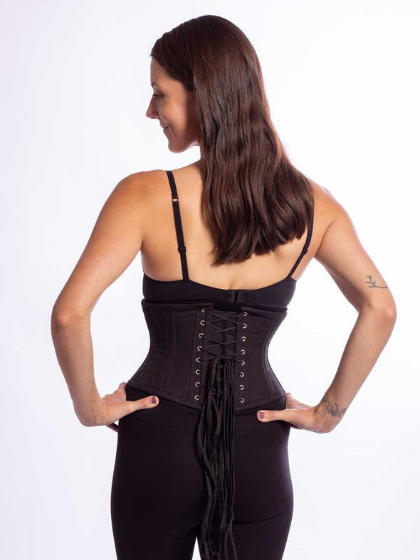 cute model wearing the new design cs301 in black cotton back view