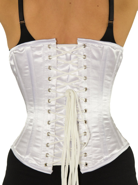 plus size white satin cs 345 steel boned waist training corset, back