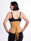 Model wearing the romantic curve cs 411 longline corset in beige mesh back lace up view