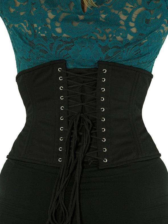 plus size 411 black cotton steel boned waist training corset back view