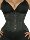 cs426 standard black leather steel boned corset front view