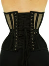 model wearing black plus size cs511 overbust mesh corset, back