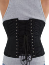 model wearing plus size 701 longline black cotton waist training corset back view