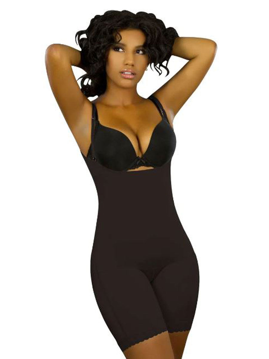 Vedette Open Bust Mid-thigh Body Shapewear w/ Flat Front – Vedette