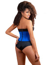 back view of model wearing a blue workout waist cincher by vedette item 348