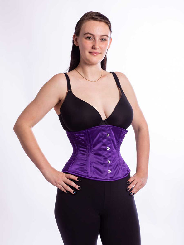 Model wearing the CS411 in fashion purple satin front view