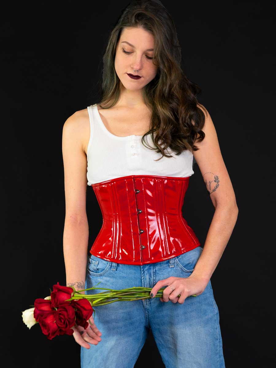On Sale Plus Size Underbust Red PVC Corset | Orchard Corset