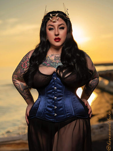 Ivory or Navy Satin Hourglass Curve Longline Underbust Corset : CS-426