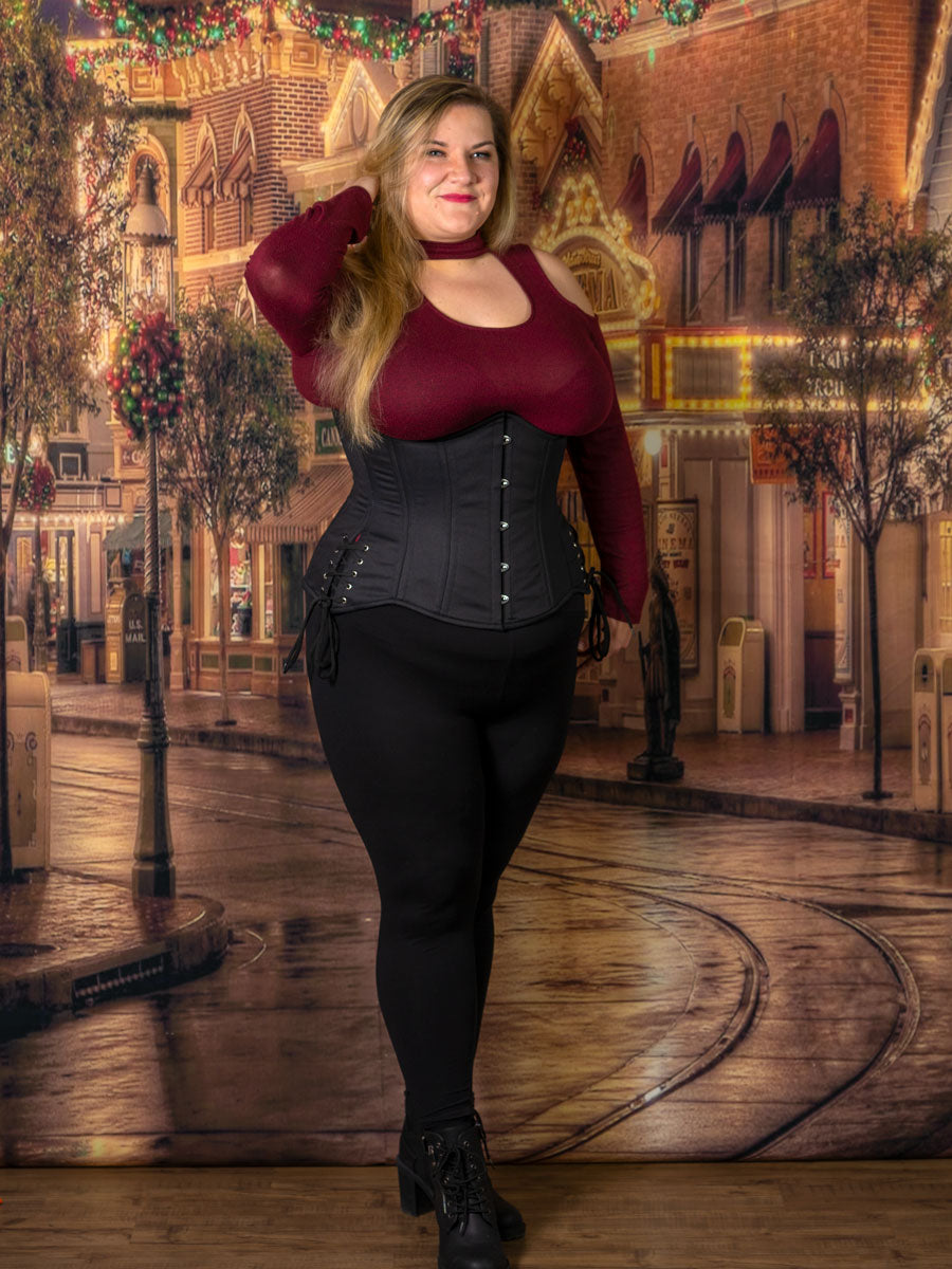 Black Cotton Hourglass Curve Corset With Hipties CS 426 Orchard Corset
