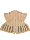 cs 426 hourglass curve Beige corset with mesh panels on a white background