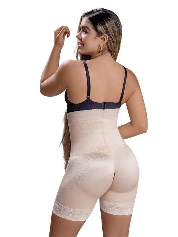 Vedette fajas Colombiana buttlifter shapewear short in mocha beige and black back view on a model