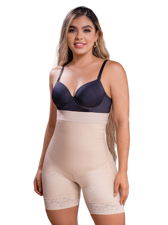 Vedette faja buttlifter shapewear short in mocha beige and black front view on a model