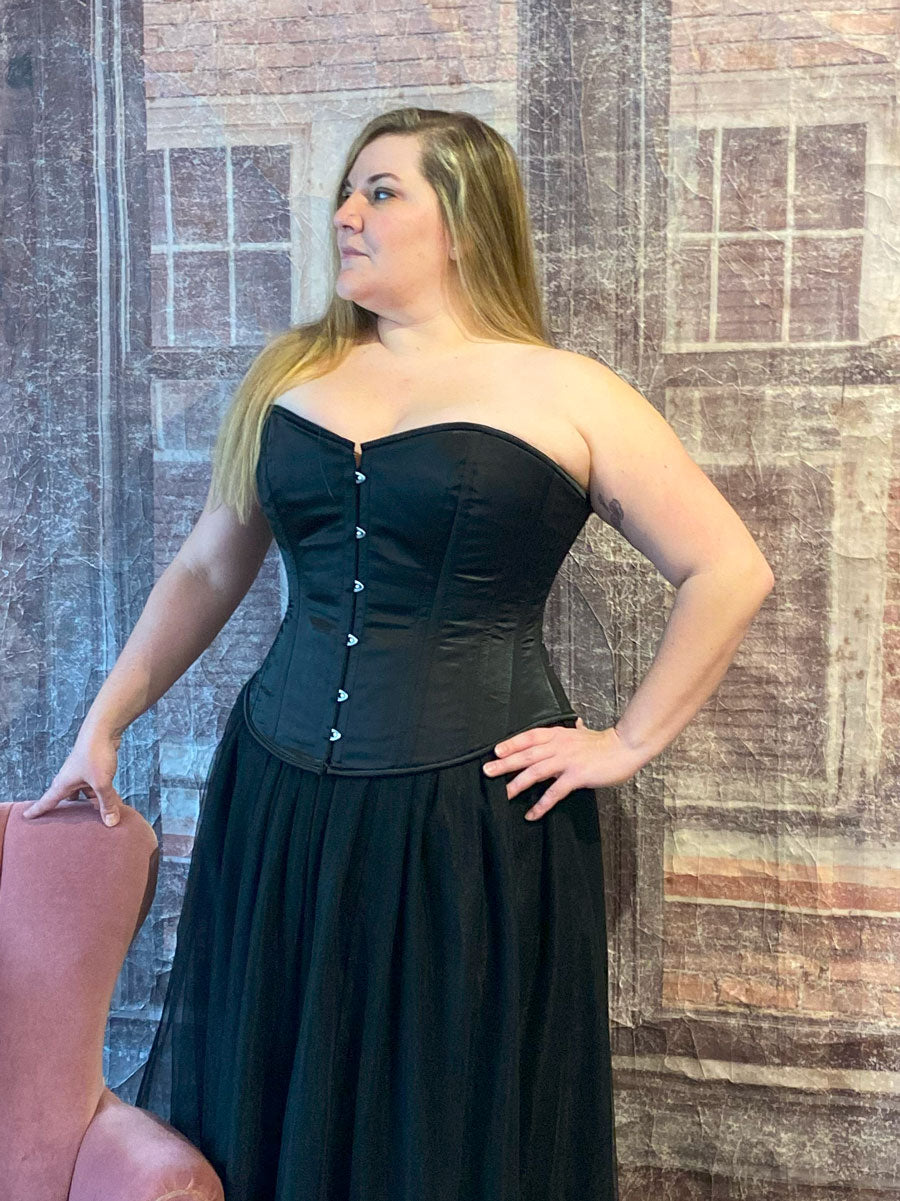 Silky Satin Overbust Corset Top in Black and White | Orchard Corset Silky Satin Overbust Corset Top in Black and White | Orchard Corset
