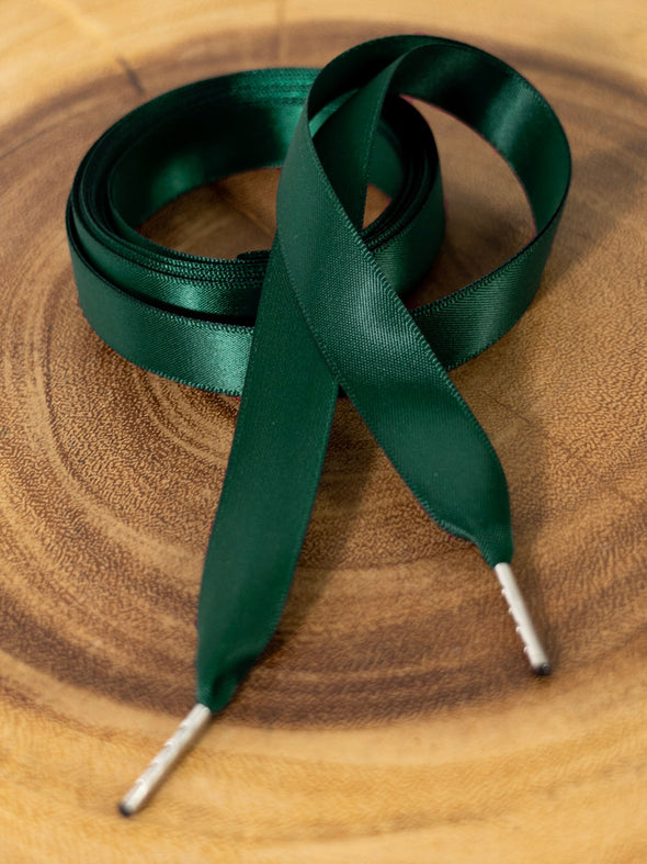 Satin ribbon corset laces made from extremely strong double faced satin ribbon in emerald spruce