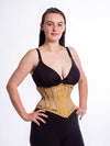 Model waring the cs201 beige mesh waspie corset front view