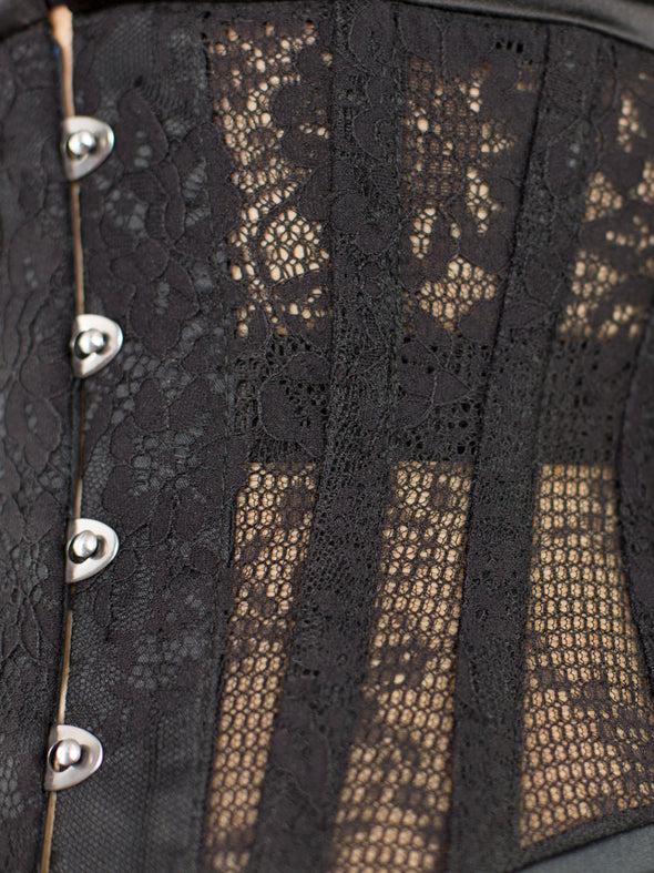 close up of black lace weave to show texture