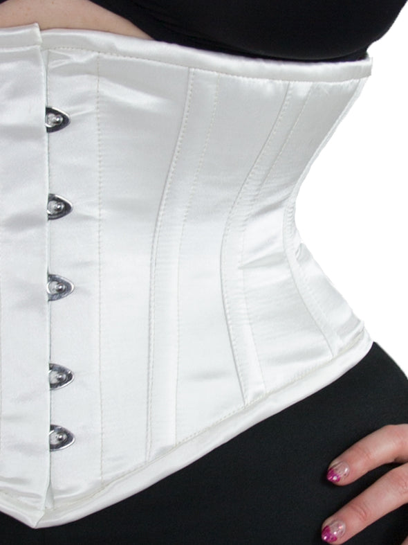 cs 201 white satin plus size waist trainer corset, close-up front