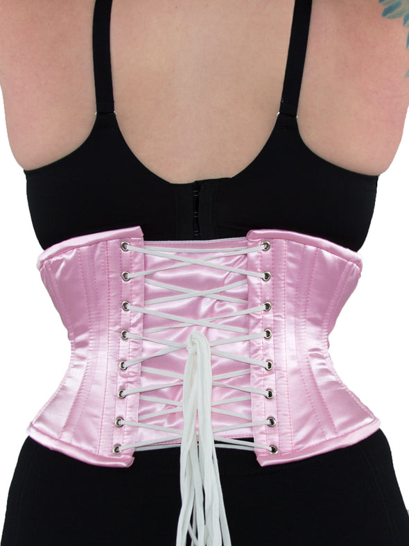 cs 201 pink satin plus size waist trainer corset, back