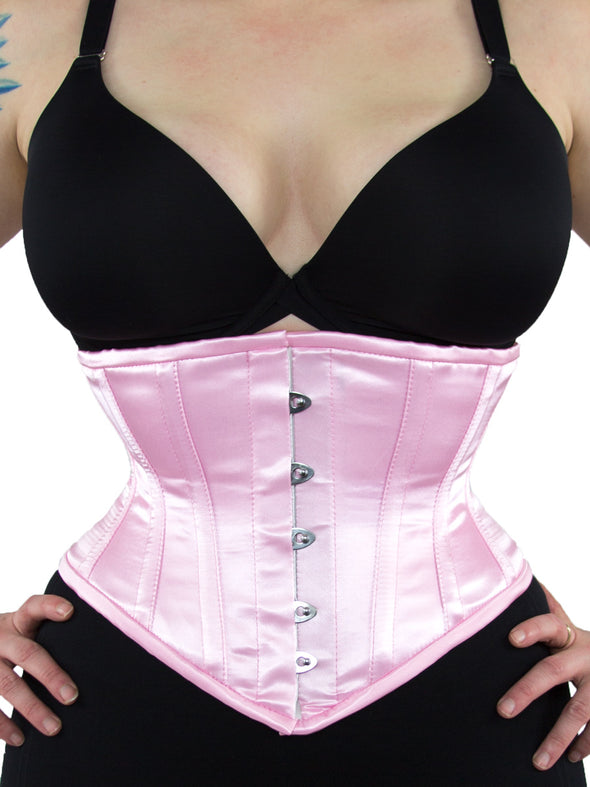 cs 201 pink satin plus size waist trainer corset, front