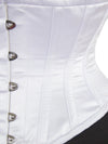 cs201 steel boned waist trainer satin waspie in white, detail view