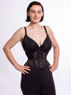 product shot of model wearing the romantic curve cs219 corset in black sport mesh