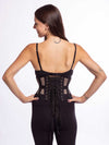 Model wearing the cs 301 black mesh waspie corset back lace up view
