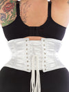 rear view underbust 301 white satin steel boned corset