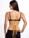 Female model wearing the modern curve cs 305 beige cotton corset back lace up detail
