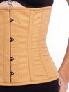 Female model wearing the modern curve cs 305 beige cotton corset front detail