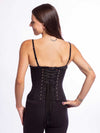 Female model wearing the modern curve cs 305 black cotton corset back lace up view