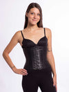 Female model wearing the CS305 black leather corset