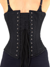 cs345 black cotton with snaps steel boned corset back view