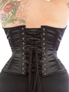 model wearing cs 411 overbust black satin corset back