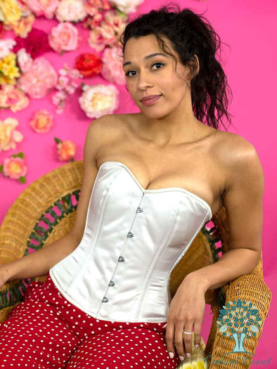 model wearing ivory romantic curve overbust corset top cs411