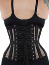 plus size 411 longline black mesh steel boned corset back view