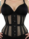 plus size 411 longline black mesh steel boned corset front view