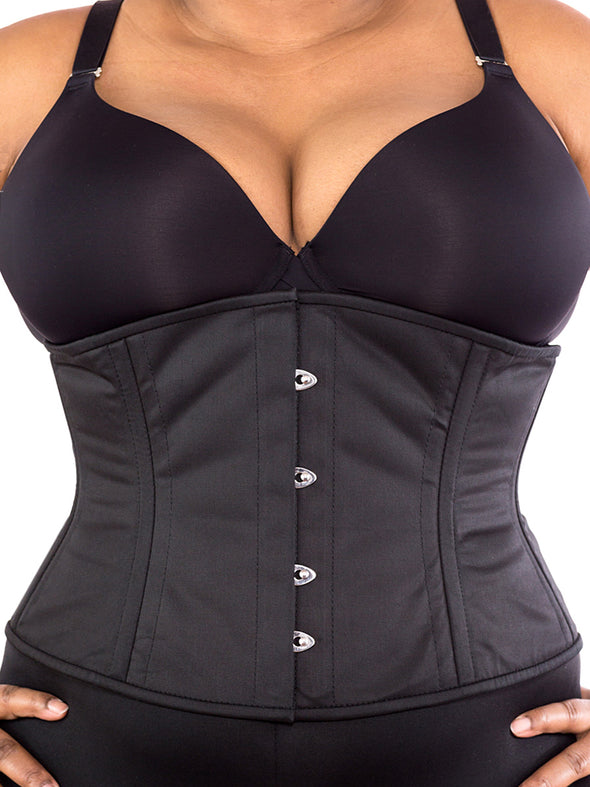 plus size 411 black cotton steel boned waist training corset front view
