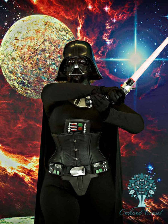 Darth vader costume using the CS411 waisttraining corset in leather for men and women halloween