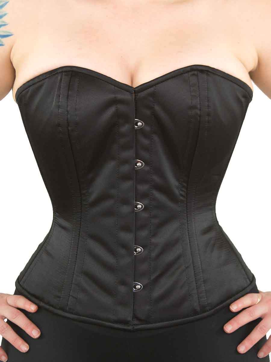 Black Satin Overbust Steel Boned Corset Top CS-411OB