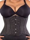 model wearing cs 426 standard black brocade waist training corset, front