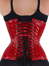 Rear view of Plus size underbust 426 longline steel boned red corset