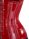 Close up of underbust 426 longline corset in red pvc to show shine