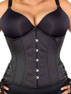 plus size 426 longline with hip ties black cotton steel boned corset front view