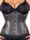 plus size black lamb leather 426 longline steel boned corset front view