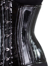 Close up of Plus size underbust 426 longline corset in black pvc to show shine