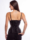 Back lace up view of our underbust 426 longline steel boned waist training corset in black PVC