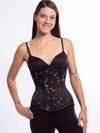 Cute model wearing the cs426 longline midnight brocade corset front busk  view