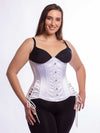 Model wearing the Underbust satin 426 longline with hip tie corset in white front view