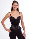 Cute female modeling the cs426 hourglass curve in black satin