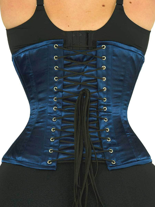 plus size 426 navy blue satin steel boned waist training corset back lace up  view